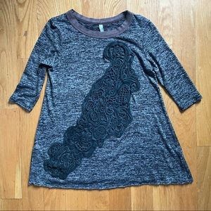 Free People 3/4 Sleeve Top Lace Inset XS